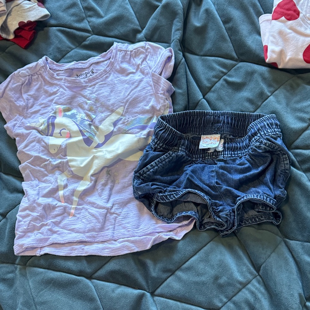 Jumping Beans Pastel Unicorn Tee and Denim Shorts